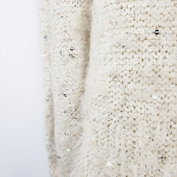 Red - Ivory Sparkle Eyelash Knit Sweater Crew neck Longer Length Size Large - Picture 9 of 13
